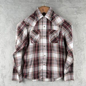 Ely Cattleman Shirt Boys M Western Cowboy L/S Multicolor Plaid Pearl Snaps Rodeo